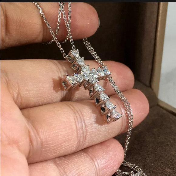 New Cross 925 Silver Necklace Pendant Sapphire - Picture 5 of 6